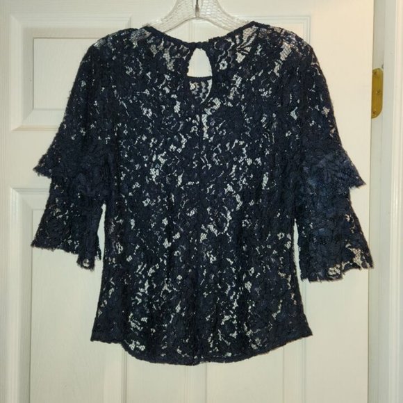 Reformation Marie Top Navy Blue Lace Medium - Picture 5 of 6